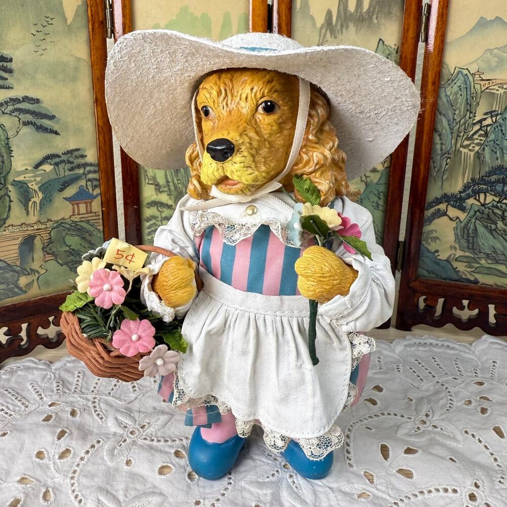 Vintage Folkraft Possible Dreams Girl Spaniel Dog 1992 Kitschy Eclectic Folk Art